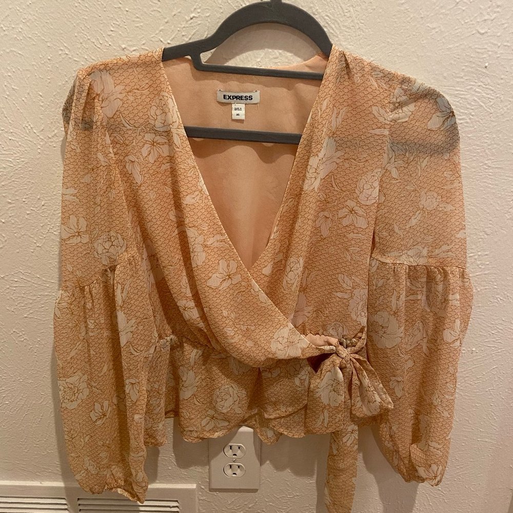 Floral Wrap Long Sleeve Blouse